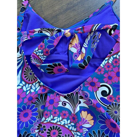 Salt + Cove Women's Floral-Print Tie closure at back One-Piece Swimsuit Purple S - Picture 9 of 10